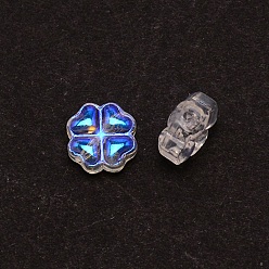 Royal Blue Transparent Glass Beads, Clover, Royal Blue, 7.5x4.5mm, Hole: 0.9mm