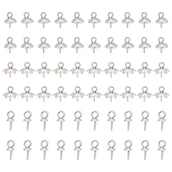 Stainless Steel Color 60Pcs 3 Style 304 Stainless Steel Cup Pearl Peg Bails Pin Pendants, For Half Drilled Beads, Stainless Steel Color, 8~10x4~7mm, Hole: 1.8~2mm, Pin: 0.7~1.34mm, 20pcs/style