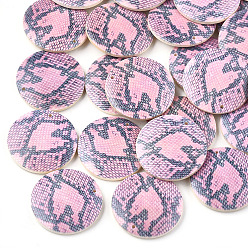 Pearl Pink Printed Wooden Pendants, Back Random Color, Flat Round, Pearl Pink, 30x5mm, Hole: 1mm