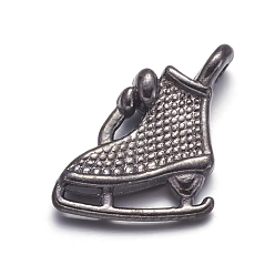 Черный Цвет Металла Тибетском стиле сплава спортивные подвески, коньках очарование, без кадмия и без свинца, металлический черный , 15x10x4 мм, отверстие : 1.5 мм