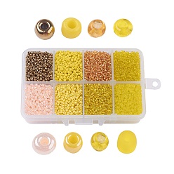 Желтый 12/0 стакан бисер, разнообразные, круглые, желтые, 2~2.5x2 мм, отверстие: 0.5 мм, о 12500 шт / коробке, упаковочная коробка: 11x7x3 см