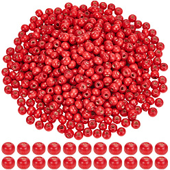 Red 600Pcs Dyed Natural Wood Beads, Round, Lead Free, Red, 8x7mm, Hole: 3mm