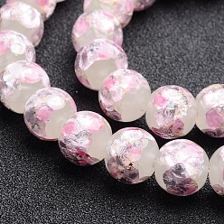 Pink Ручной серебряная фольга Стеклянные круглые бусины, розовые, 10 мм, отверстие : 2 мм