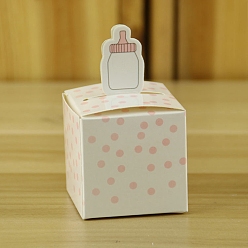 Pink Folding Cardboard Candy Boxes, Wedding Gift Wrapping Box, Square with Milk Bottle, Pink, 5.3cm