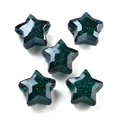 чирок УФ-покрытие акриловым Европейский бисером, Новогодняя тема, блеск порошок, звезда, зелено-синие, 21x22x13 мм, отверстие : 4 мм