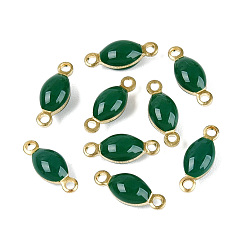 Green Antique Bronze Plated Brass Enamel Oval Links connectors, Enamelled Sequins, Green, 4x10.5x3mm, Hole: 1mm
