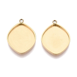 Real 18K Gold Plated 304 Stainless Steel Pendant Cabochon Component, Horse Eye, Ion Plating(IP), Real 18K Gold Plated, Tray: 16x13.5mm, 19.5x15x1.8mm, Hole: 1.5~1.6mm
