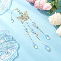 Прозрачный АВ Латунные подвесные ловцы солнца в форме бабочки, стеклянная кисточка в виде листа для декора на открытом воздухе и в саду, золотые, ясно AB, 297 мм