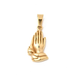 Золотой 304 подвески из нержавеющей стали, молитвенные амулеты для рук, вакуумное покрытие pvd, золотые, 23x12x4 мм, отверстие : 7x4 мм