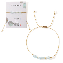 Аквамарин Браслеты из бисера с плетением из натуральных аквамариновых бусин чакра регулируемые, Браслеты из нейлонового шнура для женщин и мужчин, внутренний диаметр: 11 дюйм (28 см)