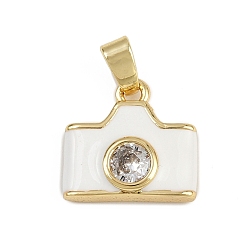 Белый Латунные микропаве прозрачные кубические циркониевые подвески, камера, с эмалью, без кадмия и без свинца, долговечный, реальный 18 k позолоченный, белые, 14.5x15x4 мм, отверстие : 2.5x4.5 мм