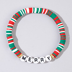 Разноцветный Рождественские веселые браслеты из смолы и акриловых бусин, эластичные, праздничные украшения для женщин, красочный, 6.89 дюйм (17.5 см)