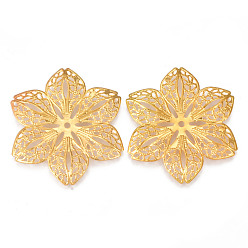 Золотой Железные филигранные столярные ссылки, гравированные металлические украшения, цветок, золотые, 43x43x3 мм