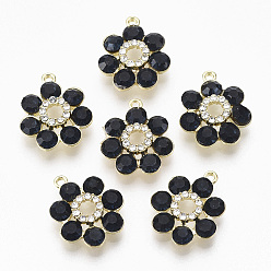 Null Vergoldete Legierung Anhänger, mit Glas Strass, Blume, null, 19x16x5 mm, Bohrung: 1.2~1.5 mm