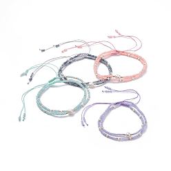 Mixed Color Braided Beaded Bracelets, with Glass Seed Beads, Pearl Bead and Burlap Bags, Mixed Color, 2-1/8 inch(5.5cm), 2pcs/set