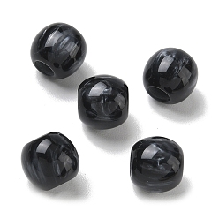 Negro Cuentas europeas de resina opaca, abalorios de grande agujero, tambor, negro, 12x11 mm, agujero: 5 mm