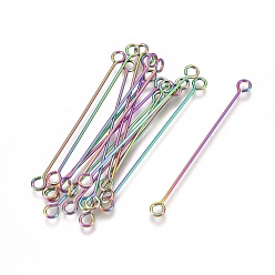 Rainbow Color Ионное покрытие (ip) 304 рым-штифты из нержавеющей стали, двухсторонние наглазники, Радуга цветов, 36x3x0.6 мм, отверстие : 1.6 мм