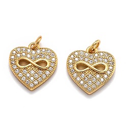 Золотой Латунные микро проложить кубического циркония подвески, долговечный, сердце, золотые, 15x14x3 мм, отверстие : 3 мм