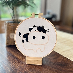 Cattle DIY Embroidery Kits, Including Printed Fabric, Embroidery Thread & Needles, Embroidery Hoop, Cattle, 150mm