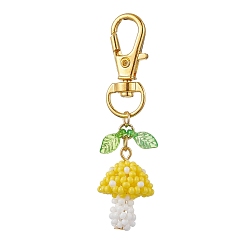 Желтый Стеклянный гриб ручной работы с подвесками в виде листьев из акрила, Поворотные застежки-лобстеры из сплава, подвески для украшений сумок, желтые, 63 мм