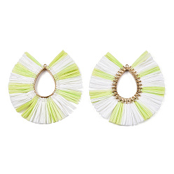 Зелено-Желтый Рафия кисточка большие подвески, со сплавочной фурнитурой, фанатские прелести, без кадмия и без свинца, зеленый желтый, 83~89x82~86x3.5 мм, отверстие : 2 мм