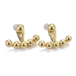 Real 18K Gold Plated Brass Front Back Stud Earrings, Stud Earrings, Long-Lasting Plated, with Plastic Ear Nuts, Round, Real 18K Gold Plated, 14.5x21mm, Pin: 0.7mm