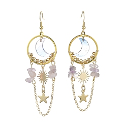Золотой Серьги-люстры из сплава луна, солнце и звезды, длинные серьги-капли с кусочками натурального аметиста, золотые, 85.5~87.5x25 мм