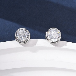 Круглые Серьги-гвоздики из латунного микро-паве, стойки покрытие, долговечный, без кадмия и без свинца, платина, круглые, 8.5 мм