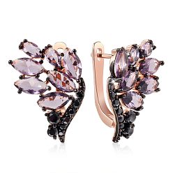 Бабочка Латунные серьги горный хрусталь обручем, золотые, бабочка, 13 мм