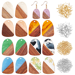 Mixed Color SUPERFINDINGS DIY 8 Pairs Teardrop Wood Earring Makings, Including Pendants, Brass Earring Hooks & Jump Ring, Mixed Color, Pendant: 16pcs