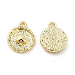 Light Gold Rack Plating Alloy Charms, Cadmium Free & Lead Free, Flat Round with Spade Sign, Light Gold, 14.5x12x2.5mm, Hole: 1.6mm