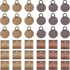 (52) Непрозрачная лаванда 96 шт 4 стиль латунные пустые бирки ломтики подвески-шармы, квадратные и плоские круглые, разноцветные, 10~12x9x0.25~1.5 мм, отверстие : 1~4 мм, 24 шт / стиль