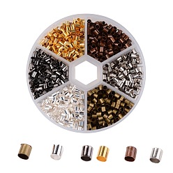 Mixed Color 1 Box 6 Colors Antique Bronze & Red Copper & Golden & Silver & Platinum & Black Tube Brass Crimp Beads, Cadmium Free & Lead Free & Nickel Free, Mixed Color, 3x3mm, Hole: 2~2.5mm, about 1200pcs/box