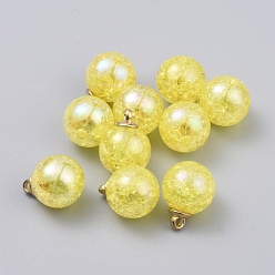 Желтый Акриловые подвески с прозрачным кракелем цвета Bubblegum ab, с пластиковыми подвесками ccb, круглые, золотой свет, желтые, 20x15.5 мм, отверстие : 2 мм