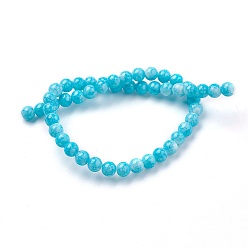 Deep Sky Blue Glass Beads Strands, Round, Deep Sky Blue, 7~8mm, Hole: 1mm, about 48pcs/strand, 13.7 inch(35cm)