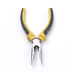 Gold 45# Carbon Steel Jewelry Pliers, Needle Nose Pliers, Chain Nose Pliers, Serrated Jaw and Wire Cutter, Polishing, Gold, 165x60x25mm