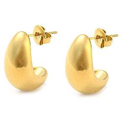 Real 14K Gold Plated 304 Stainless Steel Stud Earrings, Crescent Moon, Real 14K Gold Plated, 20x10mm