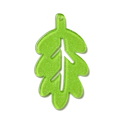 Лайм Акриловые большие подвески, с блеском порошок, очарование листа, желто-зеленые, 50x27x2 мм, отверстие : 1 мм