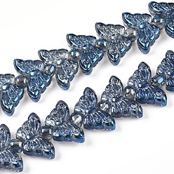 Средно-синий Стеклянные бусины с гальваническим покрытием , бабочка, светло-синий, 7.5~8x14.5~15x4 мм, отверстие : 0.8 мм, около 66~69 шт / нитка, 23.23~24.41 дюйм (59~62 см), бусины : 3x4 мм, отверстие : 1 мм