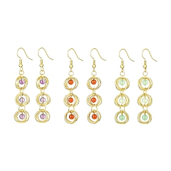 Mixed Stone 3 Pairs 3 Styles Natural Mixed Gemstone Beaded Dangle Earrings, Golden Brass Rings Long Drop Earrings for Women, 57~58x11mm, 1 Pair/style