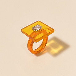 Оранжевый Кольца из смолы и страз для женщин, прямоугольные, оранжевые, внутренний диаметр: 18 мм