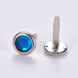 Royal Blue Iron Brads, with Acrylic Rhinestone, For Scrapbooking, Photo Album, DIY Paper Cards Decoration, Platinum, Royal Blue, 14mm, Flat Round: 8x1.5mm
