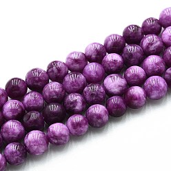 Фиолетовый Природного кварца нитей бисера, окрашенные, круглые, имитация лепидолита/фиолетовой слюды, фиолетовые, 6~6.5 мм, отверстие : 0.9~1 мм, около 60~63 шт / нитка, 14.96~15.35 дюйм (38~39 см)