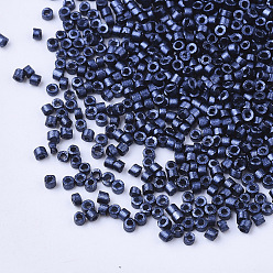 Prussian Blue Glass Cylinder Beads, Seed Beads, Metallic Colours, Round Hole, Prussian Blue, 1.5~2x1~2mm, Hole: 0.8mm, about 8000pcs/bag, about 85~95g/bag