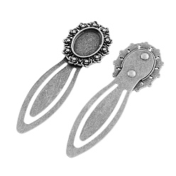 Antique Silver Tibetan Style Bookmark Cabochon Settings, Cadmium Free & Lead Free, Antique Silver, Tray: 18x13mm, 74x25x4mm