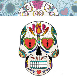 Разноцветный Хэллоуин тема светящиеся боди-арт татуировки наклейки, съемные временные татуировки бумажные наклейки, череп, красочный, 85x60 мм