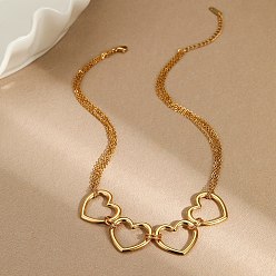 Золотой 304 Женские подвески в форме сердца из нержавеющей стали с четырьмя кольцами, золотые, 15.67 дюйм (39.8 см)