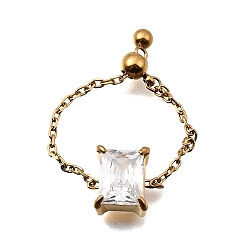 Rectangle 304 Регулируемые кольца цепи из нержавеющей стали с инкрустацией кубическим цирконием, прозрачные, золотые, прямоугольные, внутренний диаметр: 15~17 мм, Поверхность: 9.5x7.5 мм