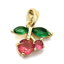 Настоящее золото 18K Латунные микро проложить кубического циркония подвески, черри прелести, долговечный, стойки покрытие, без свинца и без кадмия, реальный 18 k позолоченный, 12x13x4 мм, отверстие : 4.5x2.5 мм