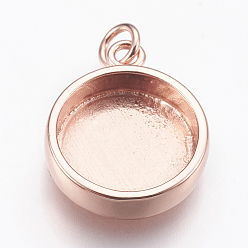 Розовое Золото Сеттинги для кулона (кабошонов), латунь , чашки безель с краями, плоские круглые прелести, розовое золото , лоток : 10 мм, 14x11.5x3 мм, отверстие : 2 мм